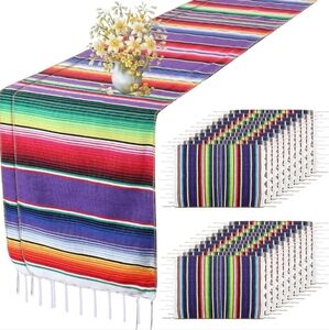2 Mexican Serape Table Runners w/ 20 Matching Place Mats colorful summer lot set
